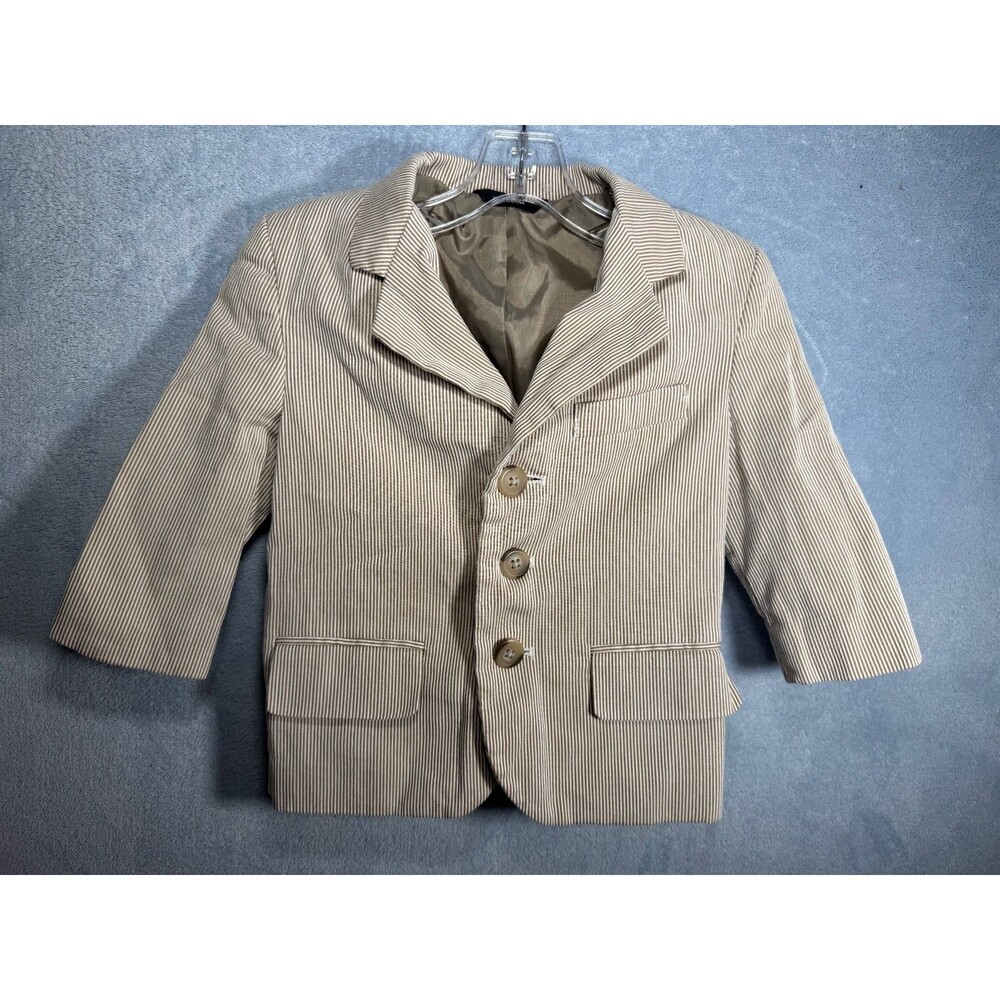 Claiborne Tan/White Seersucker Stripe Blazer Jacket wedding, formal boys size 2T